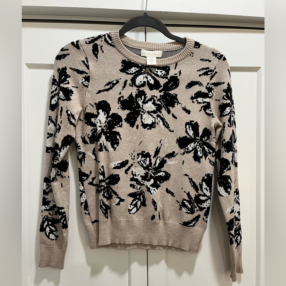 Cynthia Rowley Neutral Floral Crew Neck Sweater XS